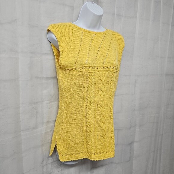 Artesanias Pachama Sweater Handmade Yellow Peruvian Cable Knit Sleeveless S - Picture 4 of 10
